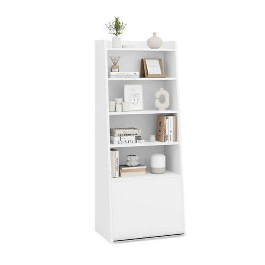 6-tier Bookcase Freestanding Ladder Bookshelf With 2 Adjustable Shelves And Flip Up Door