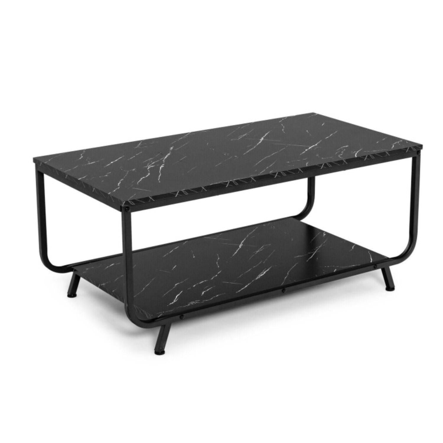 2-tier Modern Marble Coffee Table With Storage Shelf For Living Room