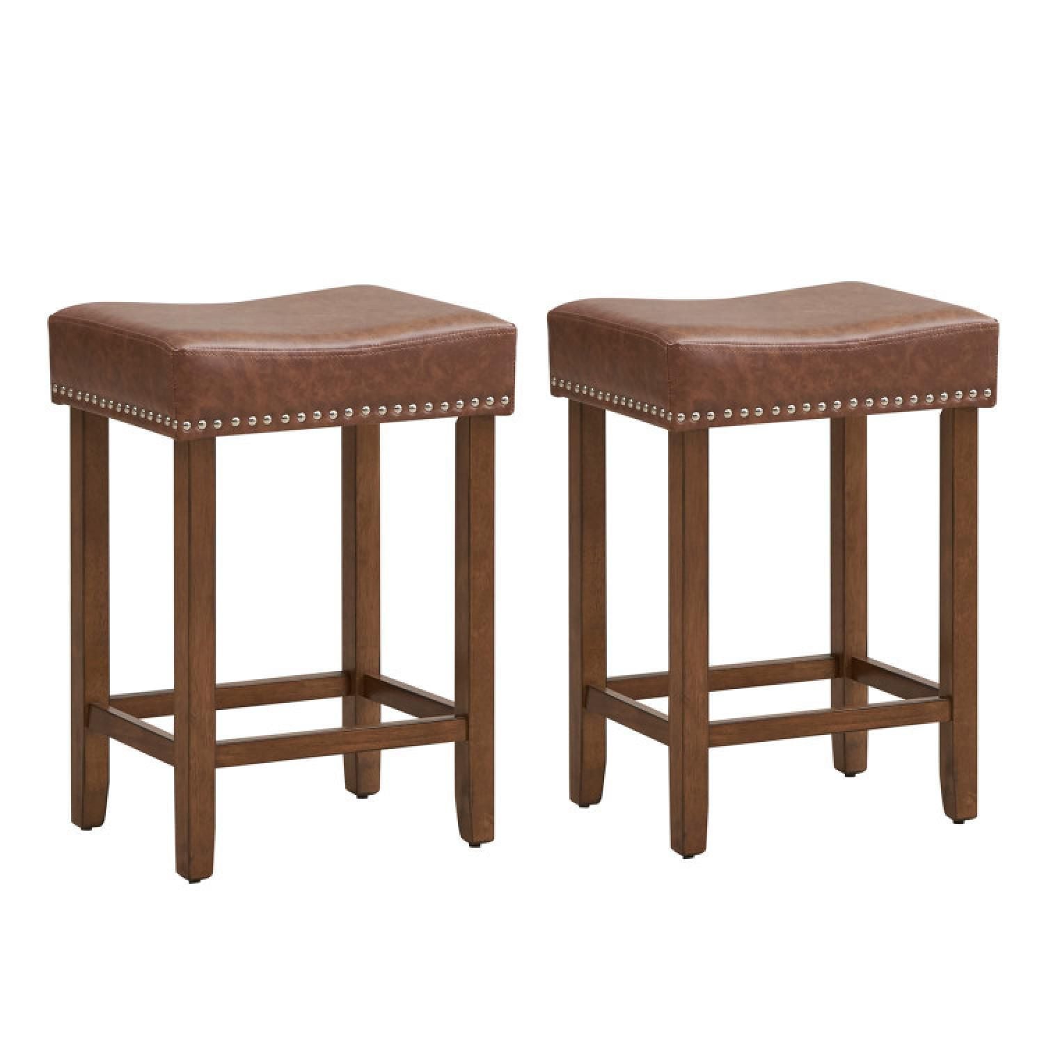 24 Inch Upholstered Pu Leather Bar Stools Set Of 2