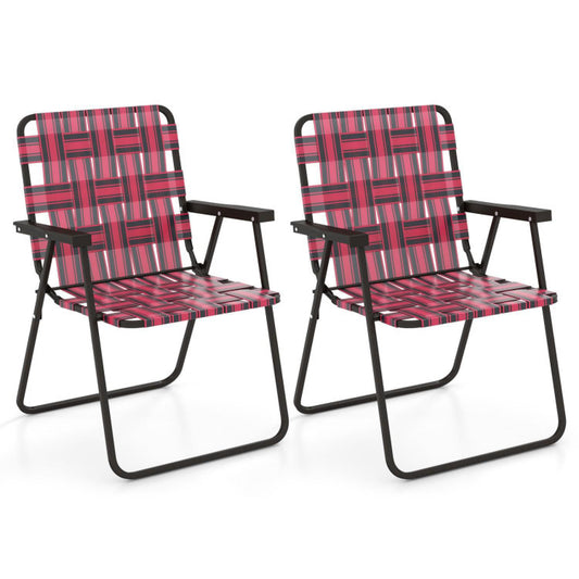 2 Pieces Folding Beach Chair Camping Lawn Webbing Chair