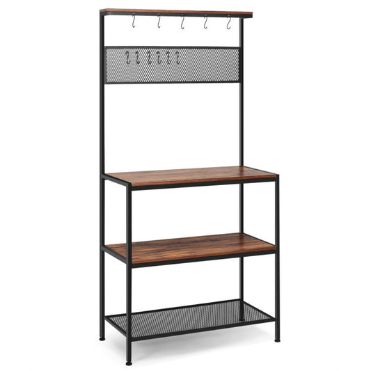 4-tier Kitchen Rack Stand With Hooks And Mesh Panel