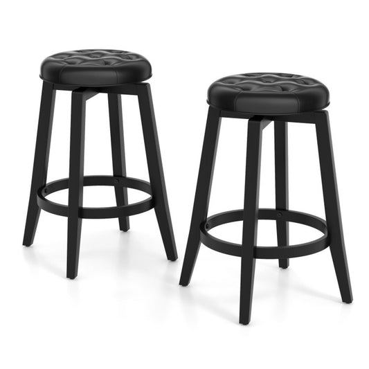 360° Swivel Upholstered Rubberwood Frame Bar Stool Set Of 2 With Footrest-24 Inches