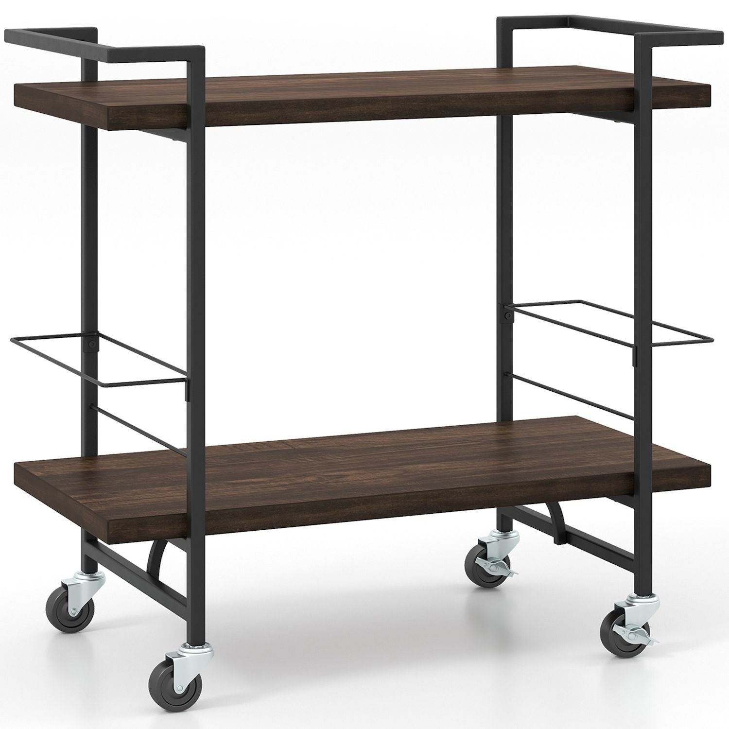 2-tier Home Bar Cart With Lockable Wheels And Heavy-duty Metal Frame