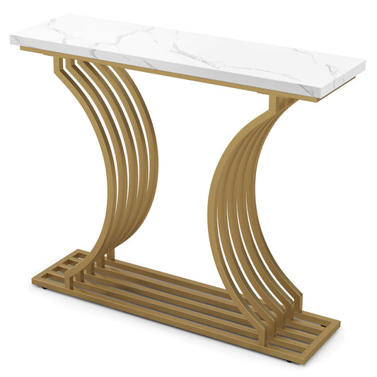 39-inch Gold Entryway Table Modern Console Table With Faux Marble Tabletop-golden