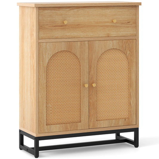 Accent Floor Storage Cabinet with Rattan Doors and Drawer