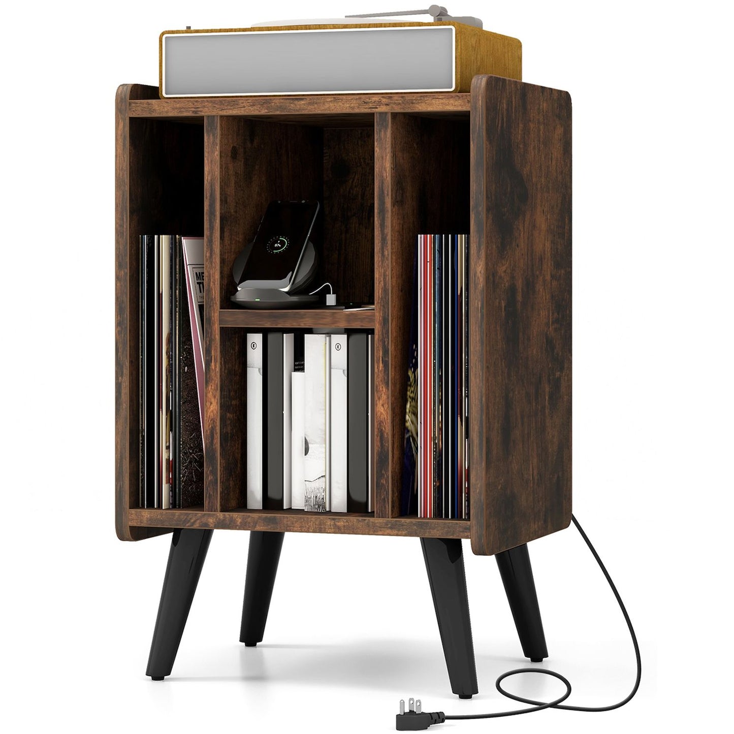 Vinyl Record Storage Turntable Stand With 4 Open Shelves