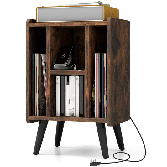 Vinyl Record Storage Turntable Stand With 4 Open Shelves