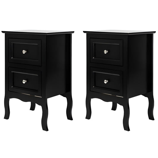 2pcs Country Style Two-tier Night Tables Large Size - Black