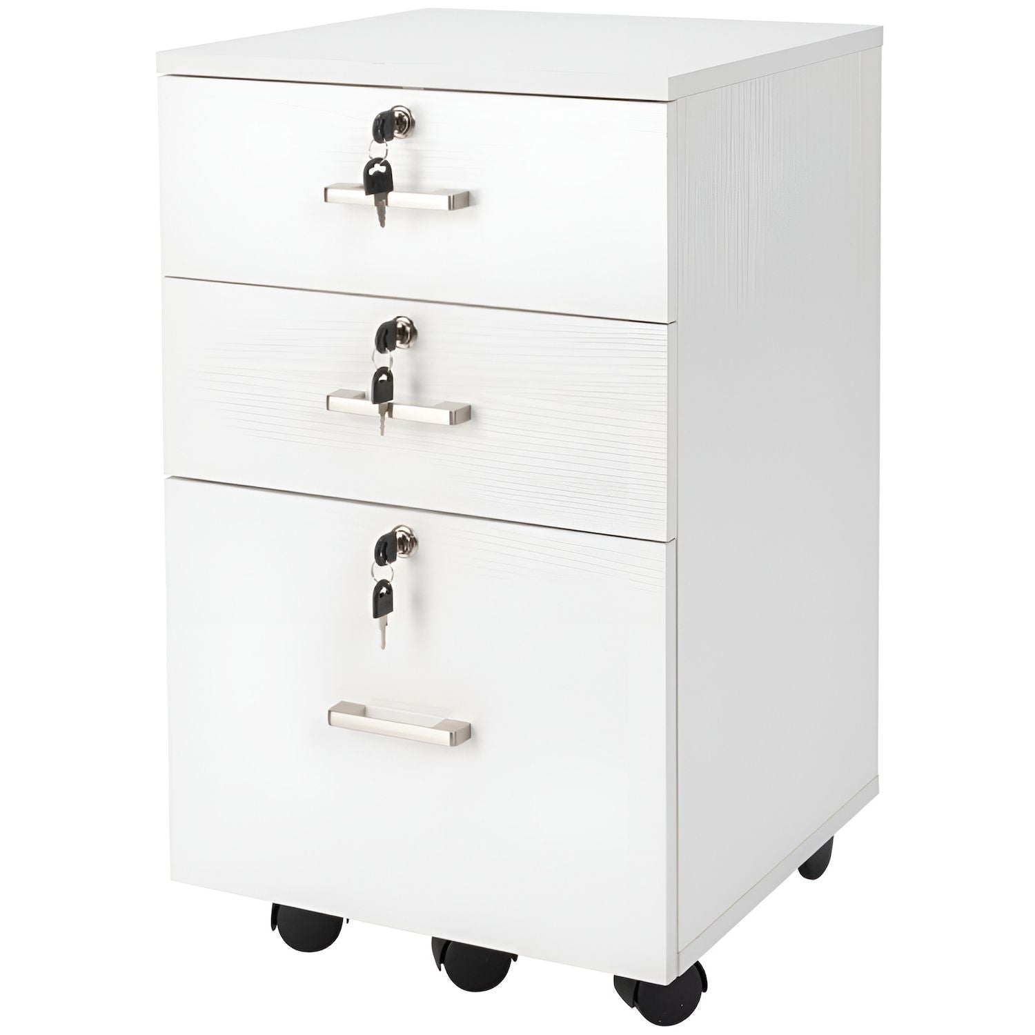 Versatile Three Drawers Wooden Filing Cabinet-White