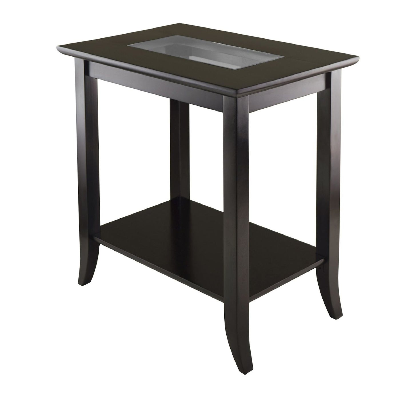 23.75” Dark Espresso Brown Genoa Rectangular End Table with Glass Top and Shelf