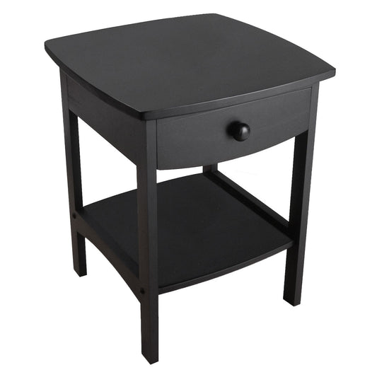 22 Black Elegant Claire Curved End Table with Drawer and Shelf