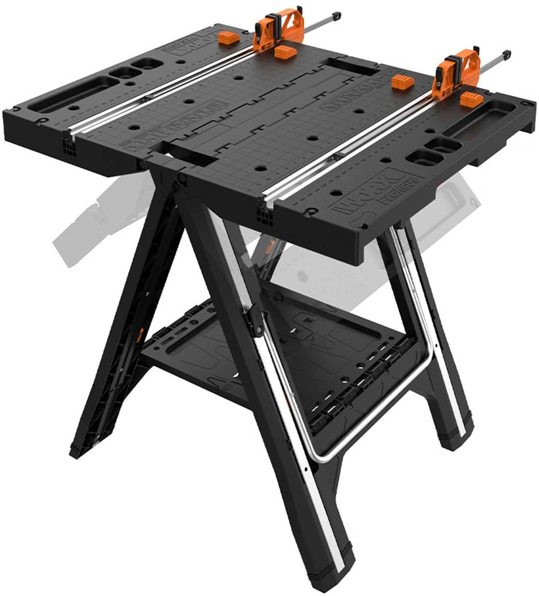 Pegasus 2-in-1 Folding Work Table & Sawhorse, Easy Setup Portable Lightweight Workbench Includes 2 Clamps & 4 Clamp Dogs