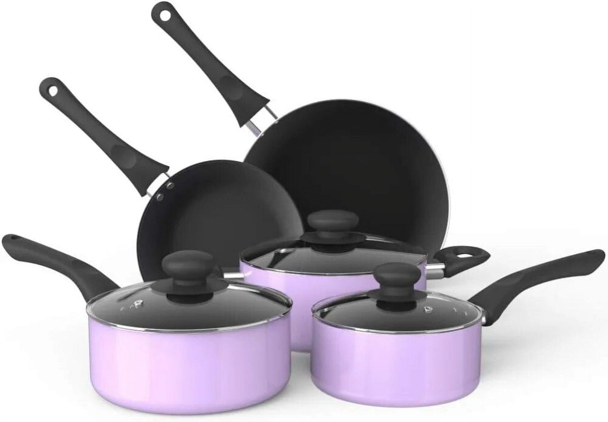 8-Piece Non-Stick Cookware Set in Light Purple - Durable Pots and Pans for Effortless Cooking Safe