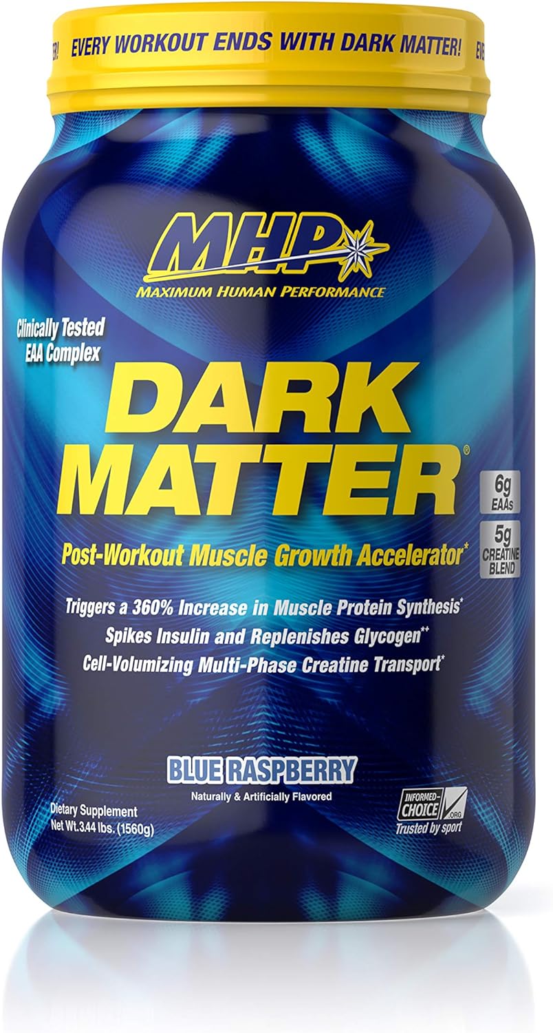 MHP Dark Matter Post Workout, Recovery Accelerator, w\/Multi Phase Creatine, Waxy Maize Carbohydrate, 6g EAAs, Blue Raspberry, 20 Servings, 55.04 oz