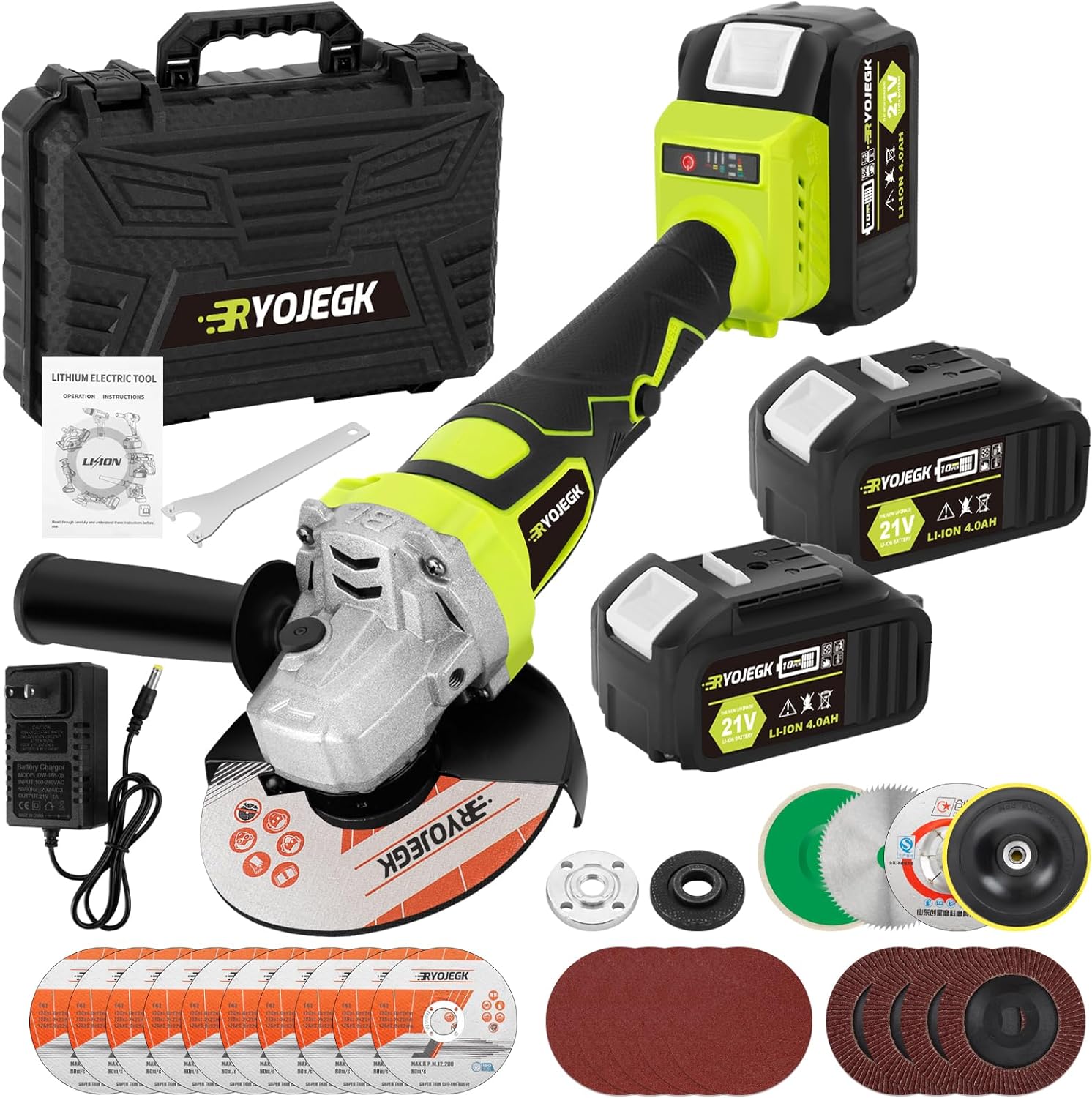 5”Cordless Angle Grinder, 21V Battery-Powered Grinders Tools, 10000 RPM Brushless Motor Metal Grinder w/ 2X 4.0Ah Battery & Fast Charger, Flap Disc for Cutting, Grinding