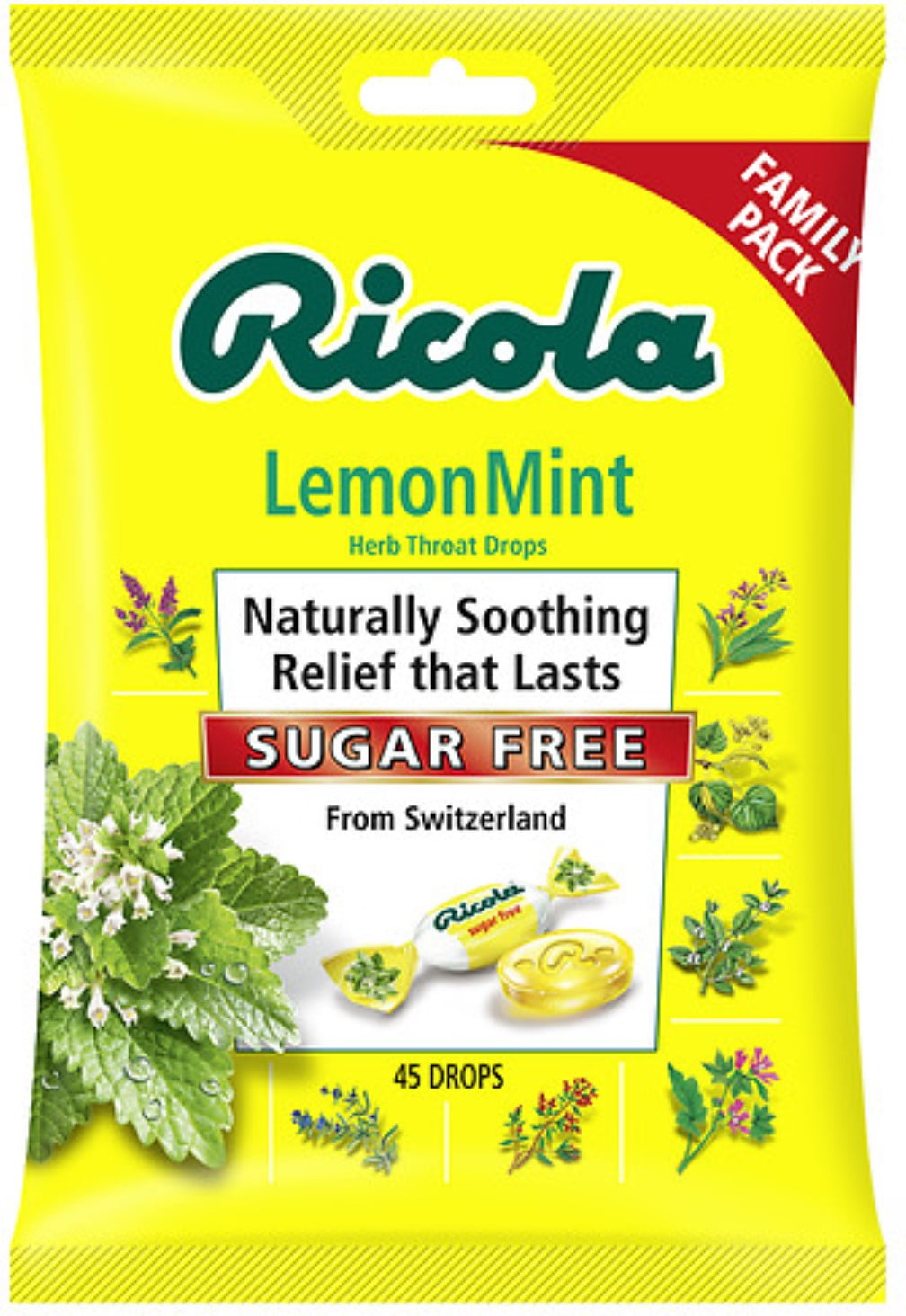 Ricola Herb Throat Drops, Sugar Free, Lemon Mint 45 ea (Pack of 4)