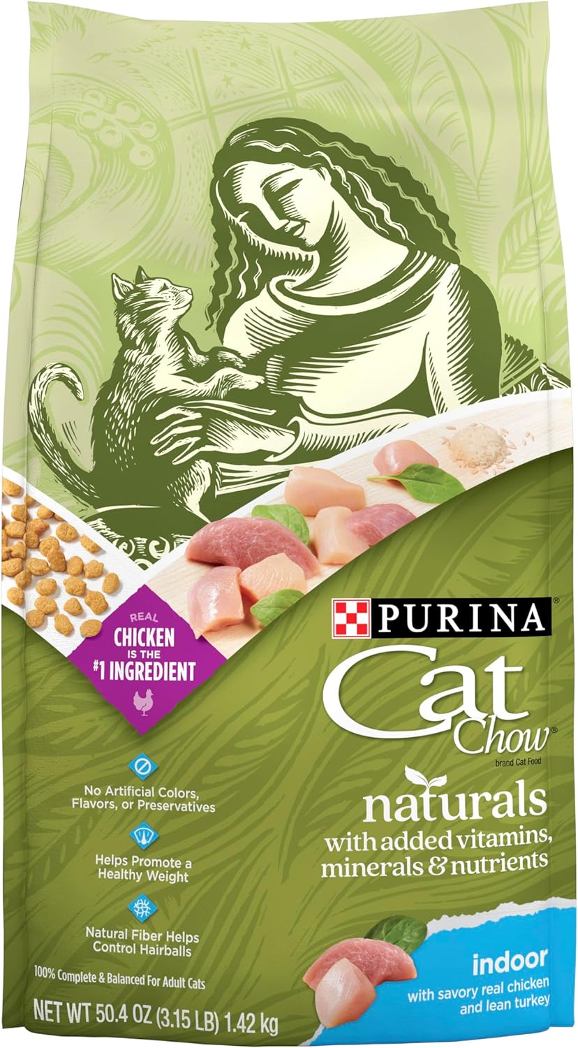 Purina Cat Chow Hairball, Healthy Weight, Indoor, Natural Dry Cat Food, Naturals Indoor - (Pack of 4) 3.15 lb. Bags