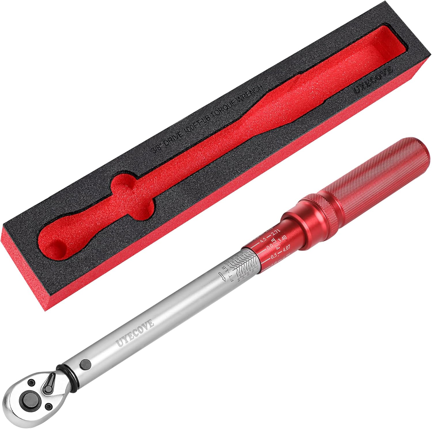 UYECOVE 3\/8-Inch Drive Click Torque Wrench, Torque Wrench 3\/8 Drive 10-100FT.LB\/13.6-135.6N.M with a XIPE Storage Tray