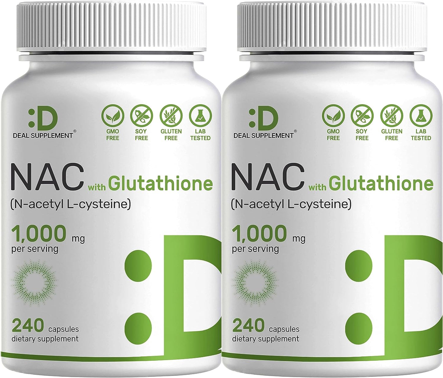 2 Pack NAC Supplement (N-Acetyl Cysteine) 1,000mg Per Serving with Reduced Glutathione, 480 Total Capsules \u2013 Antioxidant Support for Immune Health, Lung, & Liver Function