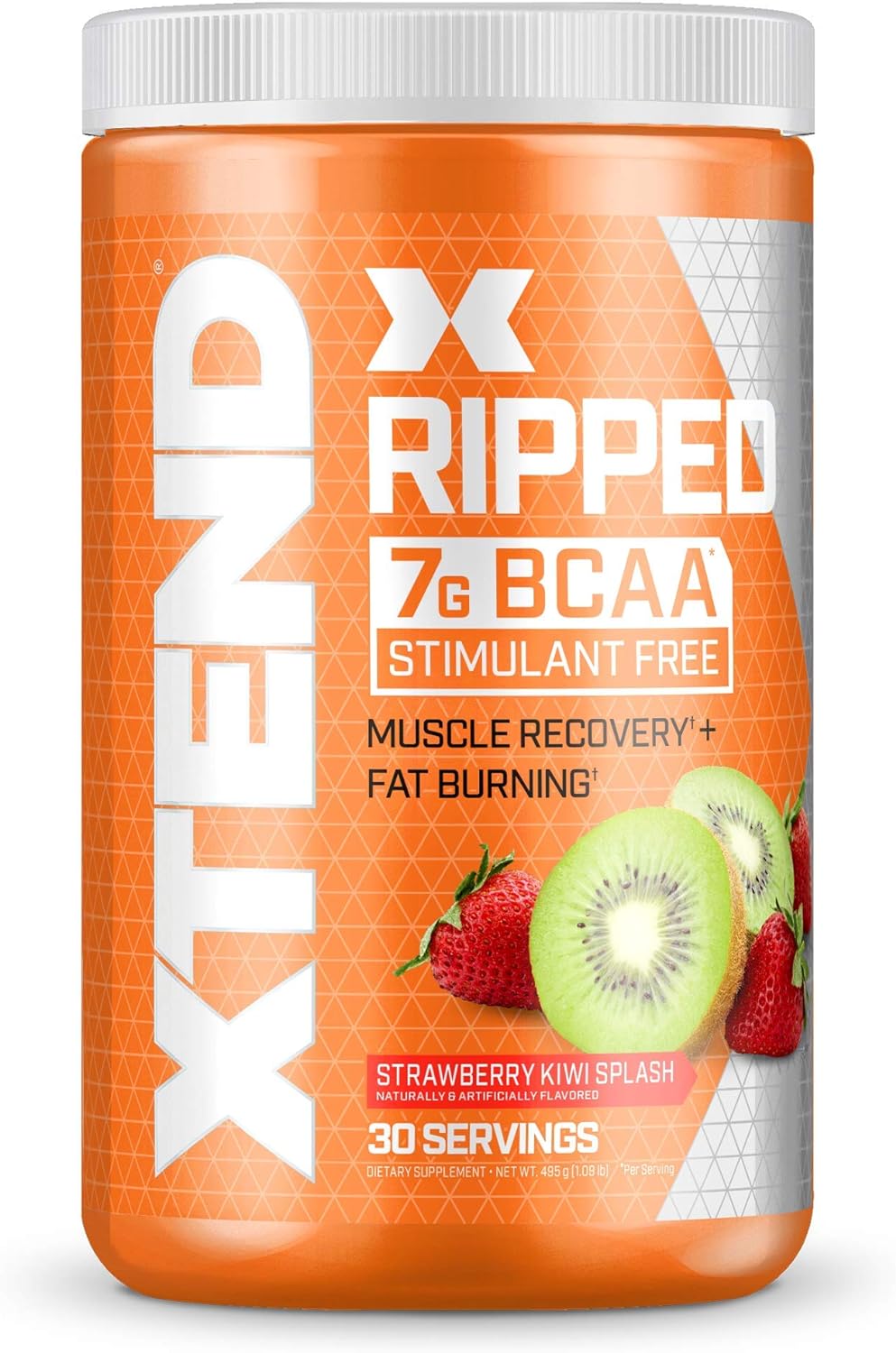 XTEND Ripped BCAA Powder Strawberry Kiwi | Cutting Formula + Sugar Free Post Workout Muscle Recovery Drink with Amino Acids | 7g BCAAs for Men & Women | 30 Servings