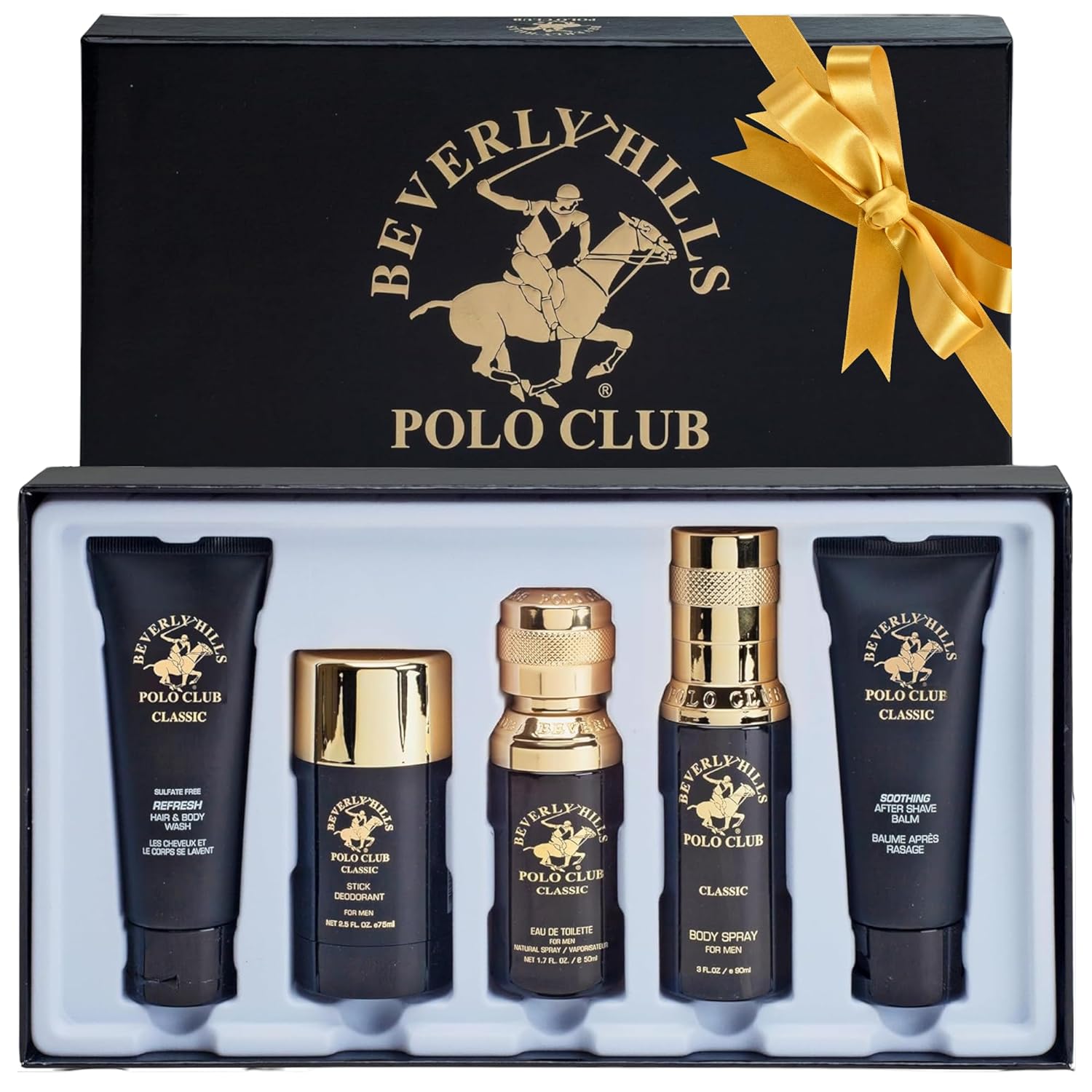 Beverly Hills Polo Club BHPC Cologne 5 Piece Gift Set for Men | Eau de Toillete, Deodorant, Shower Gel, Body Wash, Body Spray Fragrances (Classic)