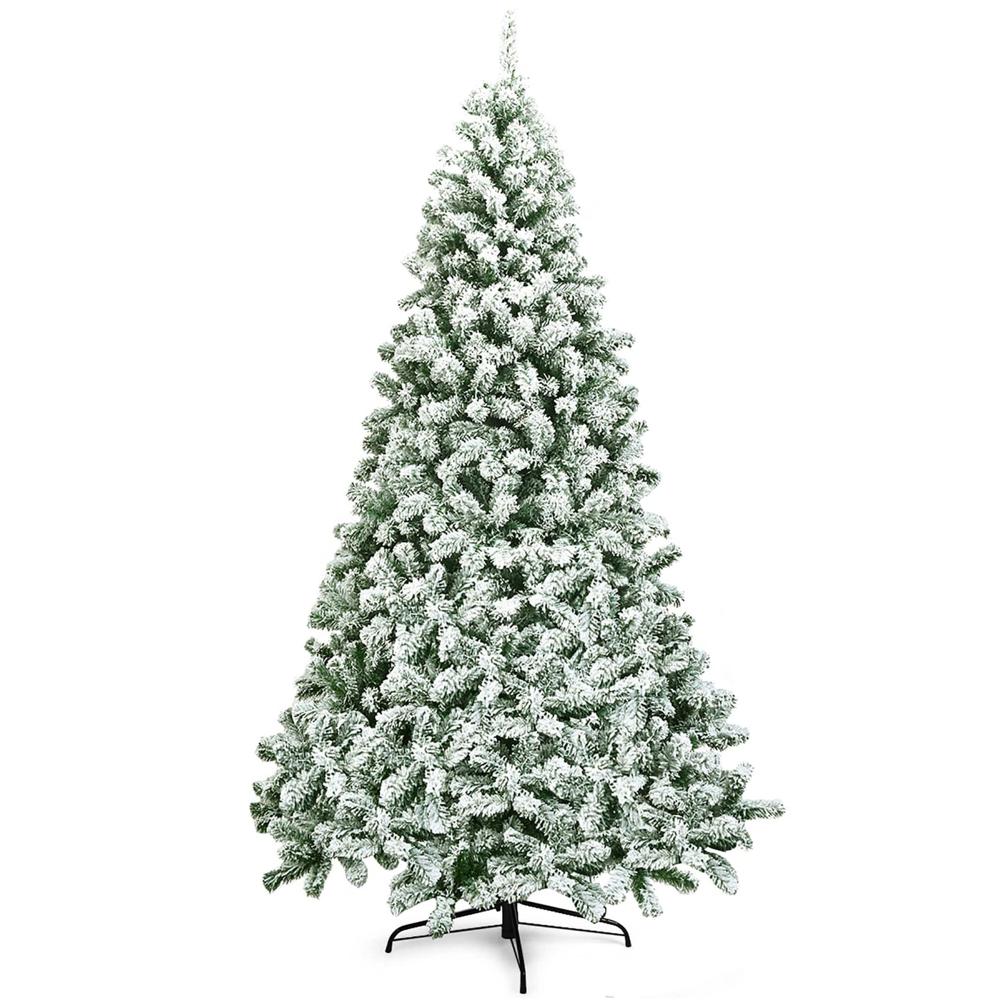 7.5FT Snow Flocked Artificial Christmas Tree Hinged w/1346 Tip and Foldable Base