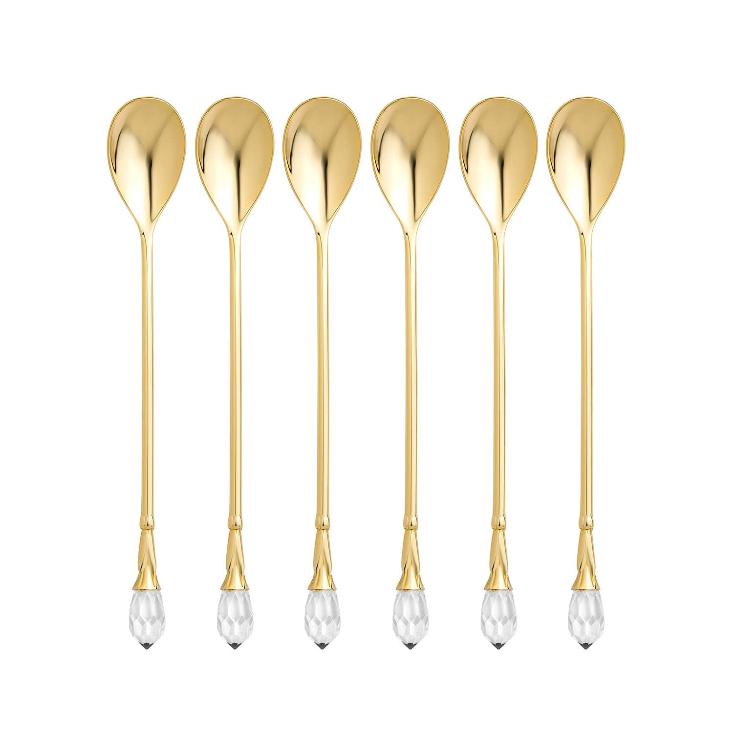 World Gifts Gold Plated Flatware Tea Spoons with a Clear Crystal Jeweled Tip - Set of 6