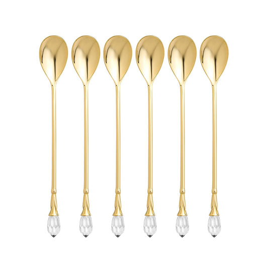 World Gifts Gold Plated Flatware Tea Spoons with a Clear Crystal Jeweled Tip - Set of 6