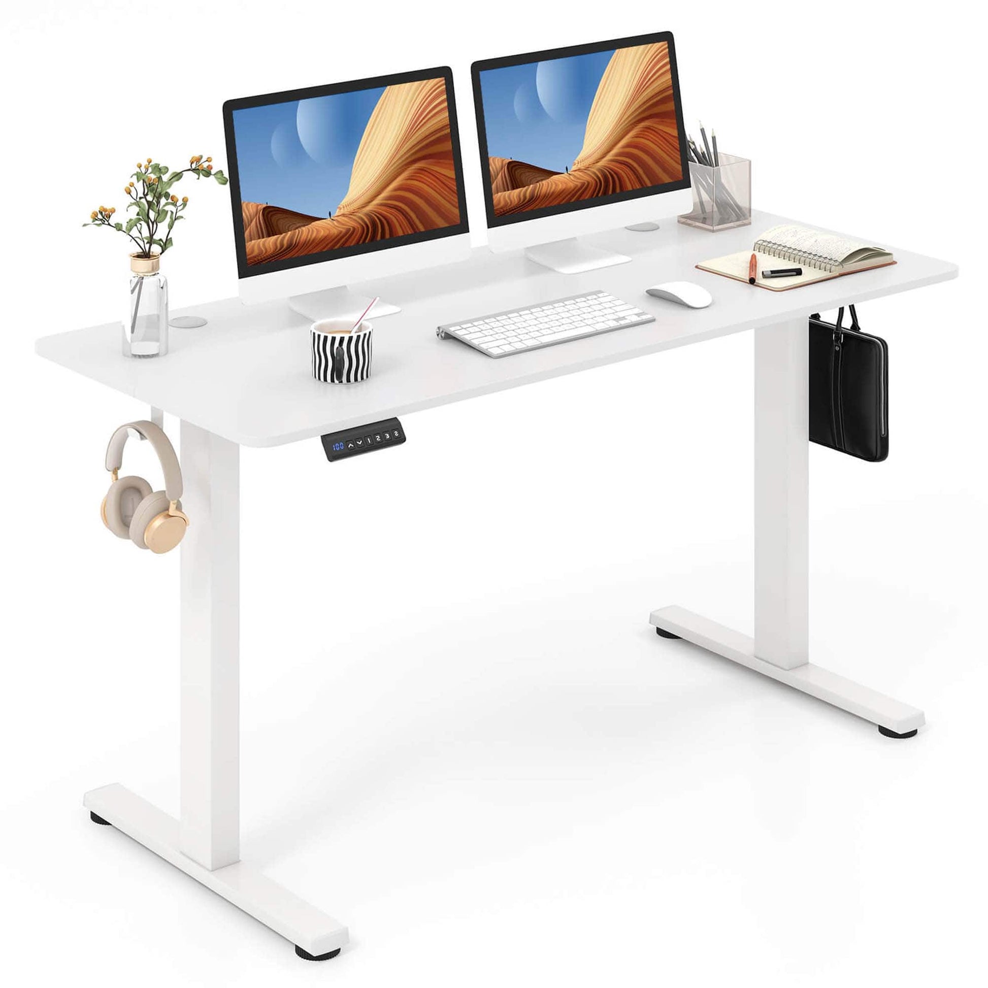 Costway 55" x 24" Electric Standing Desk with 3 Memory Height Settings 2 Hanging Hooks