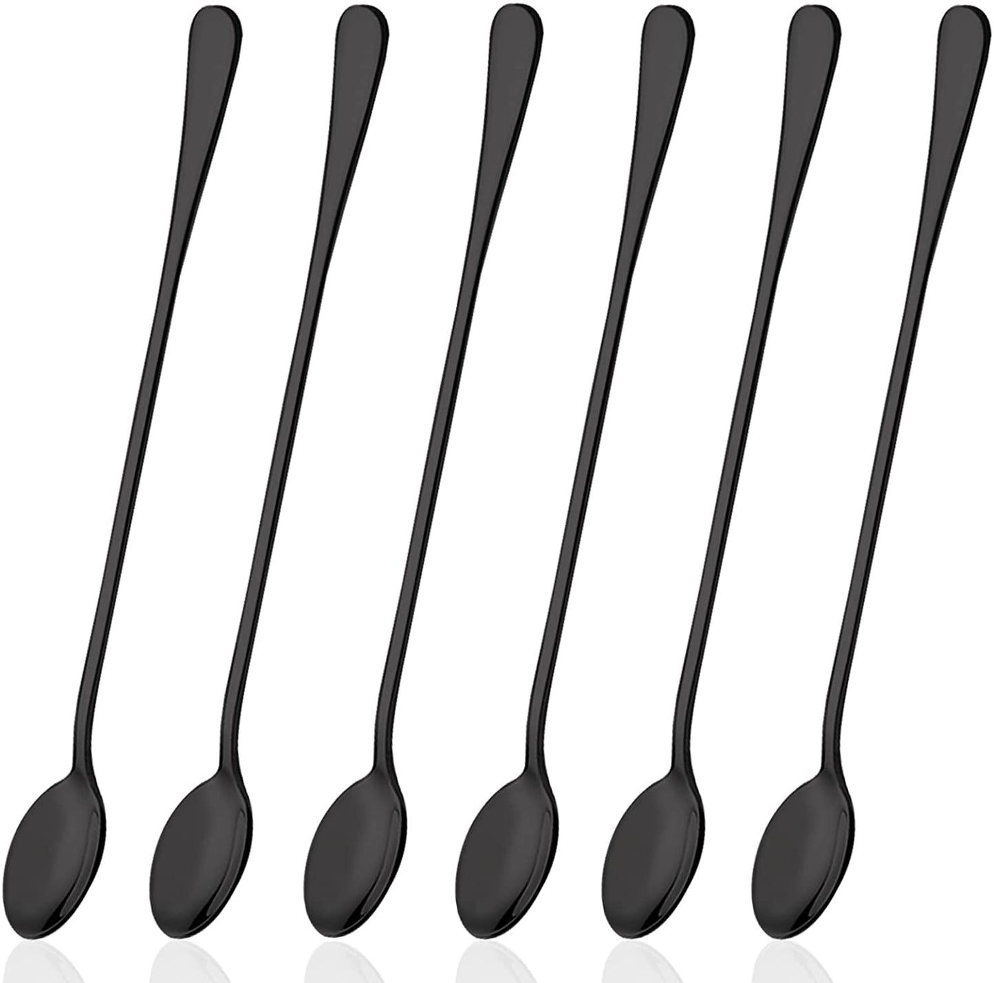 9 Inch Long Handle Iced Tea Spoon, DaKuan Set of 6 Stainless Steel Iced Teaspoon for Iced Tea, Coffee, Cocktail, Milkshake, Cold Drink ( Black )