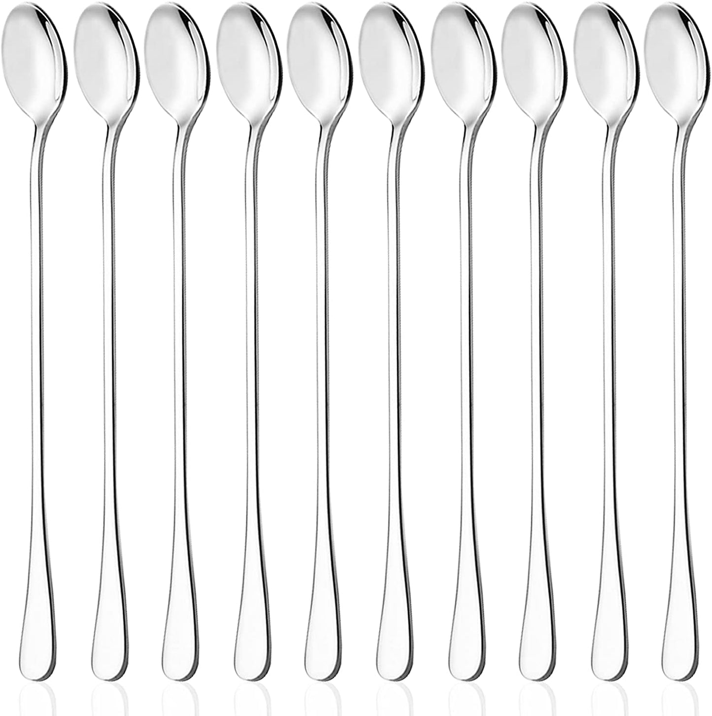 9 Inch Long Handle Iced Teaspoon, DaKuan Set of 10 Stainless Steel Iced Teaspoon for Iced Tea, Coffee, Cocktail, Milkshake, Cold Drink