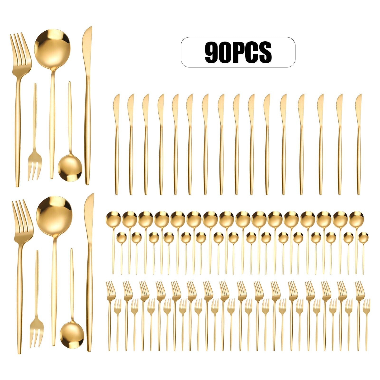 90PCS Gold Silverware Flatware Sets for 18, Stainless Steel Tableware Service Set with Forks Knives and Spoons for Birthday Party