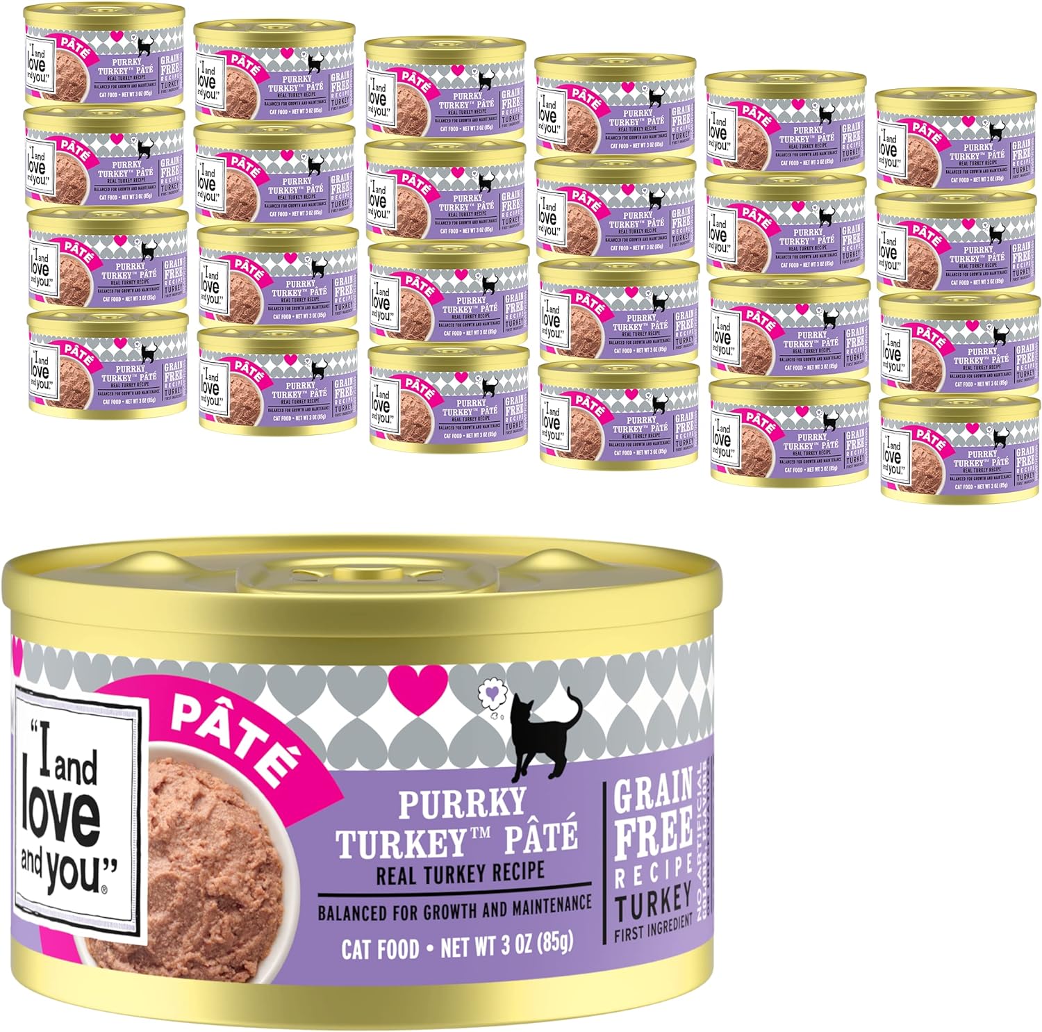 I and love and you Wet Cat Food - Purrky Turkey Pâté - Turkey Recipe, Grain Free, Filler Free, 3oz Pack of 24 Cans