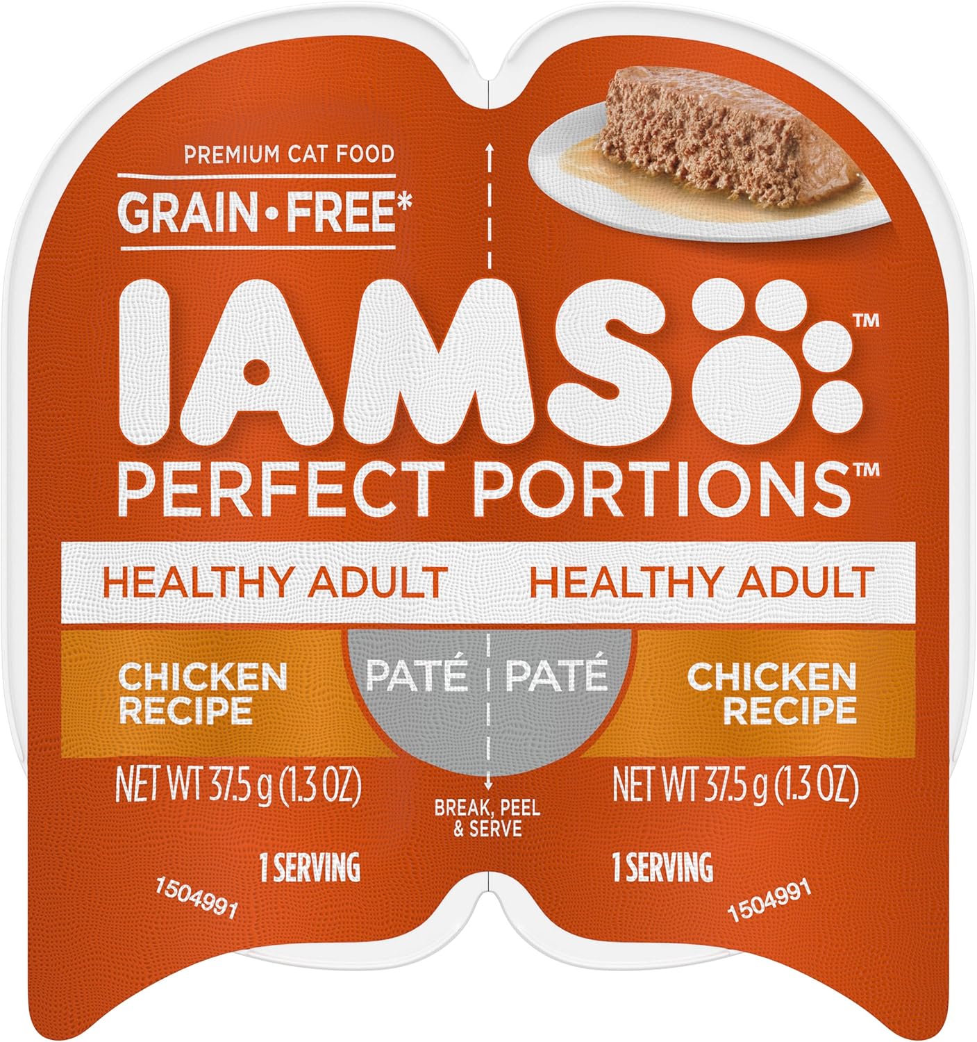 IAMS PERFECT PORTIONS Healthy Adult Grain Free* Wet Cat Food Paté, Chicken Recipe, (Pack of24) 2.6 oz. Easy Peel Twin-Pack Trays