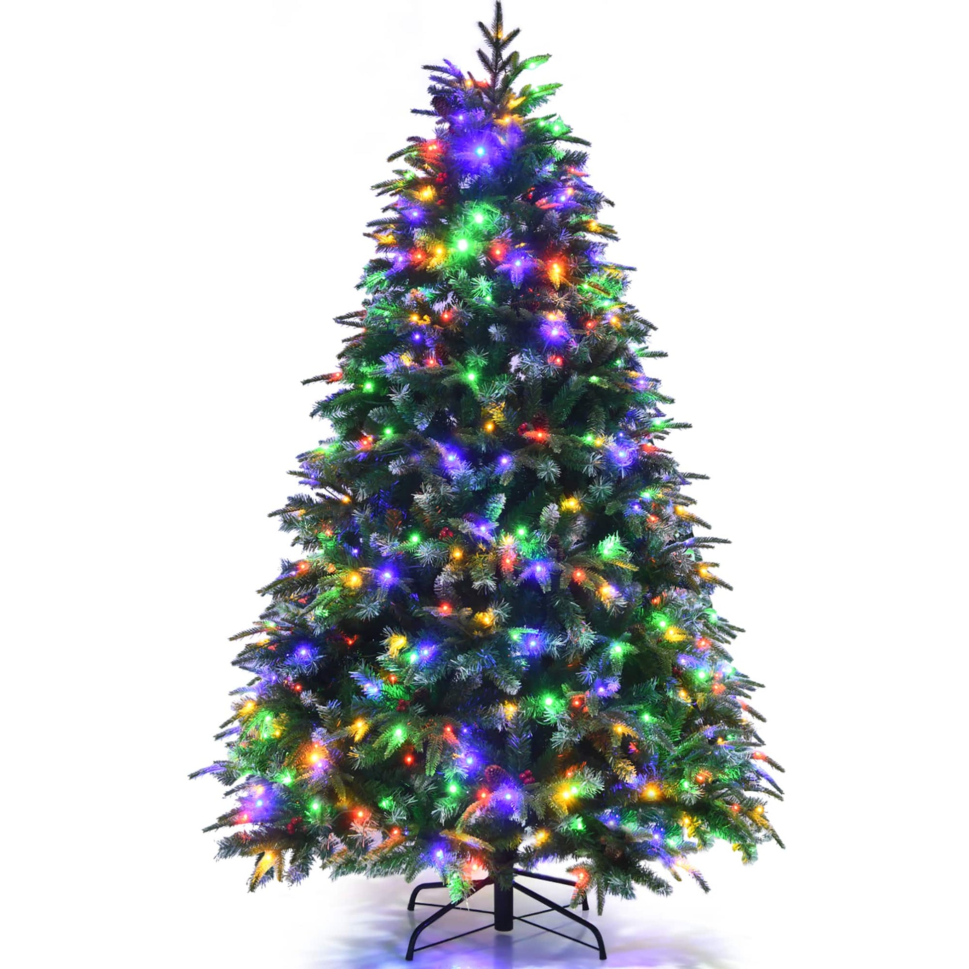 6ft Pre-Lit Snowy Christmas Hinged Tree 11 Flash Modes w/ 350 Multi-Color Lights