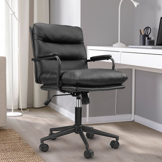 Modern PU Leather Home Office Task Chair with Arms, Adjustable Swivel Computer Executive Chair with Wheels