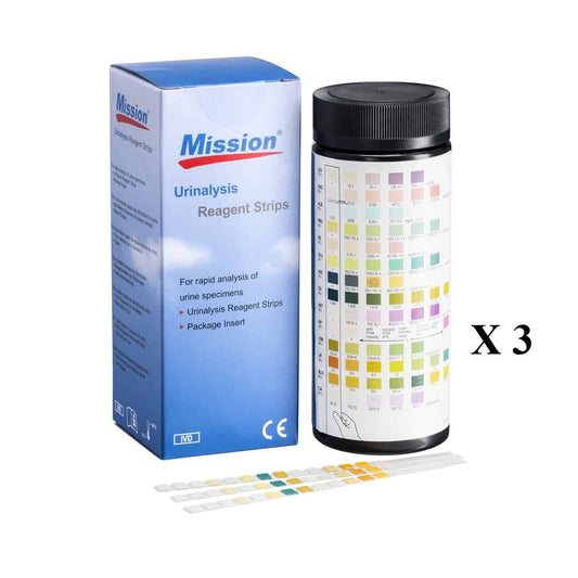 (3 Bottles / 300 Strips) Mission 10 Panel Urinalysis Reagent Strips