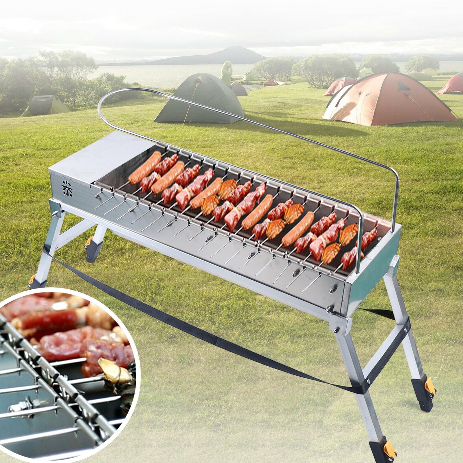 Automatic Flip Charcoal Barbecue Grill USB Electric Rotary BBQ Machine Kabob Stove