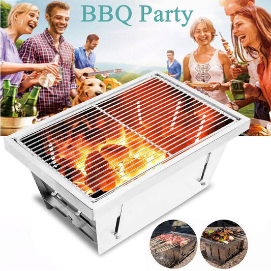 Portable Charcoal Grill, Folding Stainless Steel Camping Fire Pit, Backpacking Grill for Outdoor Hiking Picnics