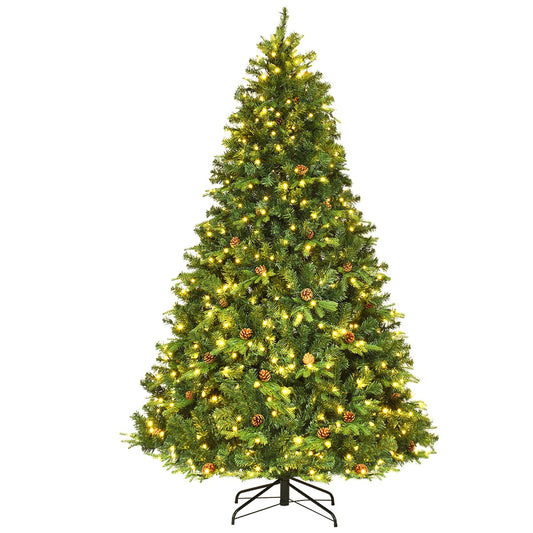 7.5Ft Pre-Lit Christmas Tree Hinged 540 LED Lights Pine Cones