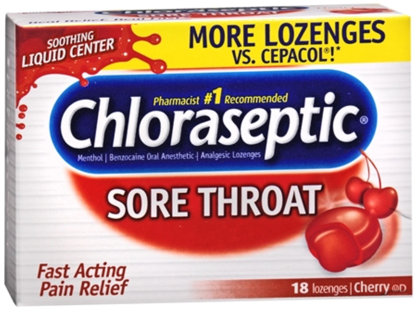 Chloraseptic Sore Throat Lozenges Cherry 18 Each (Pack of 6)