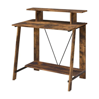 ACME Nypho Wooden Writing Desk with 2 Shelves in Weathered Oak and Black