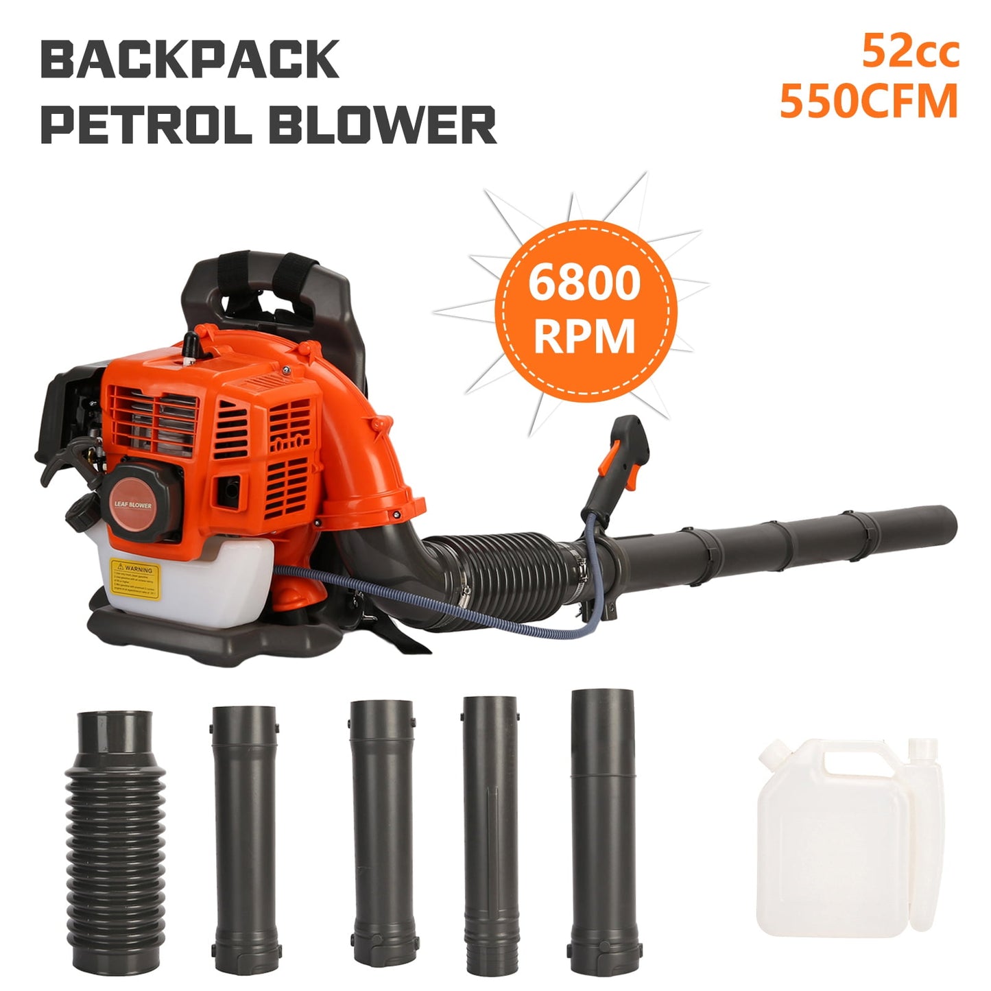 AQMD 1 Set Leaf Blower, Backpack Leaf Blower Gas Powered 550 CFM 52 Cubic Centimeter Adjustable Tube Dust Blower Handheld Leaf Blower for Lawn Care, Patio