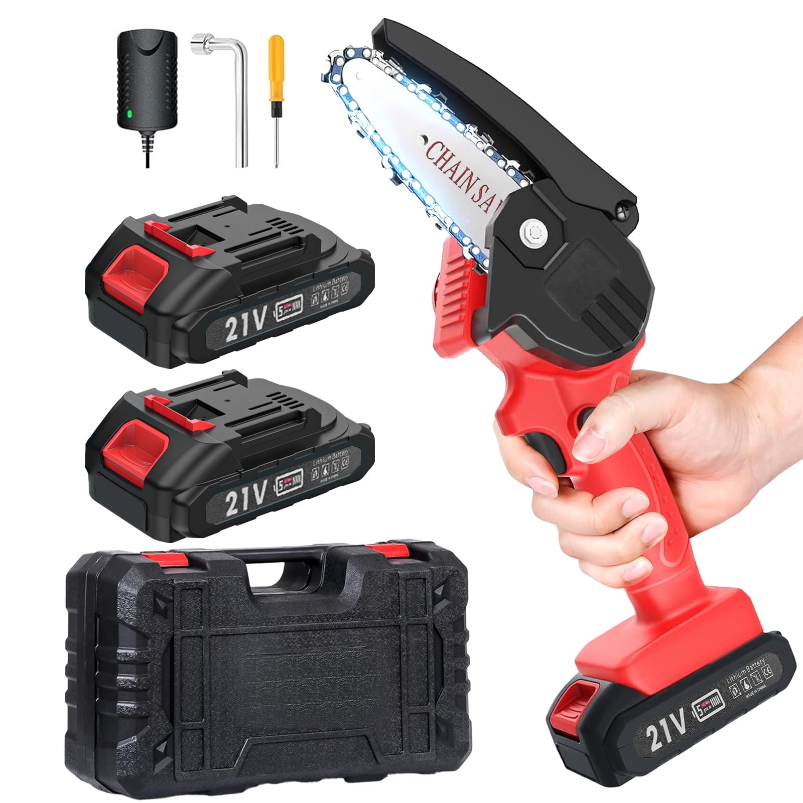 ATUPEN Mini Chainsaw Cordless - 4In Portable Electric Chainsaw with 2 Batteries Handheld Pruning Shears Chain Saw for Tree Trimming Garden