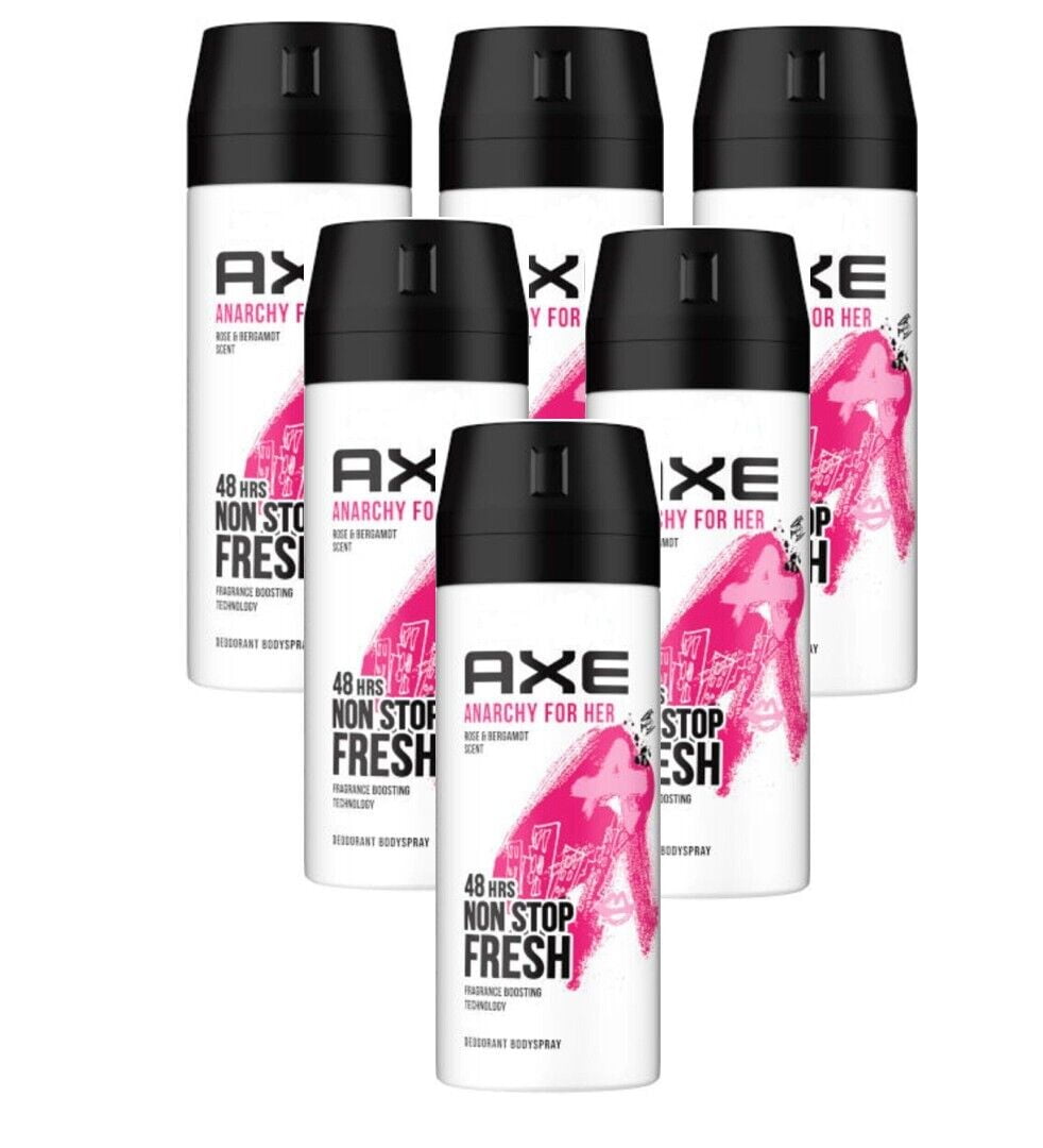 AXE ANARCHY FOR HER Deodorant Body Spray For Women Rose Bergamot Scent 5fl oz 6 Pack