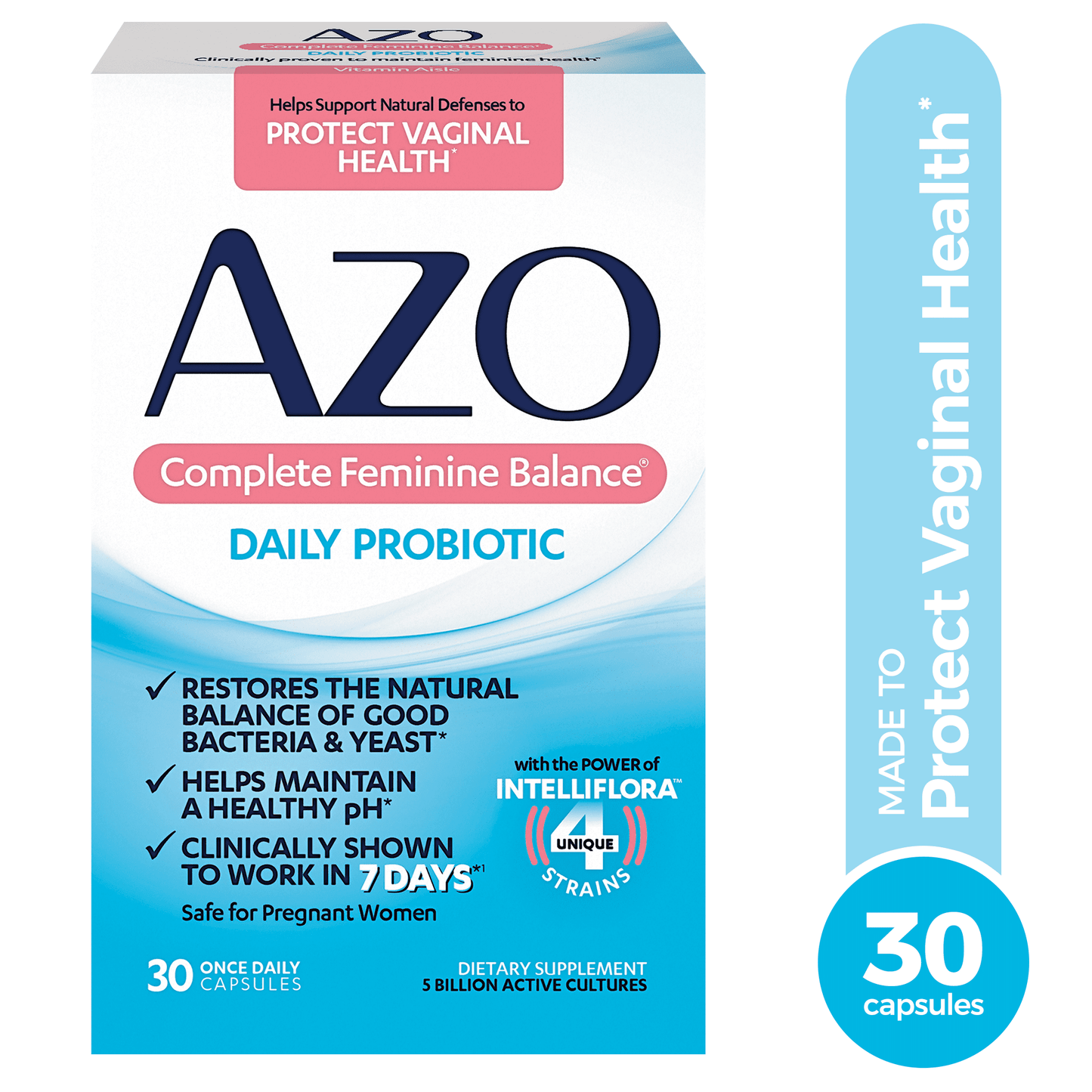 AZO Complete Feminine Balance Daily Probiotic Supplement, Protecting Vaginal Health, 30 Count