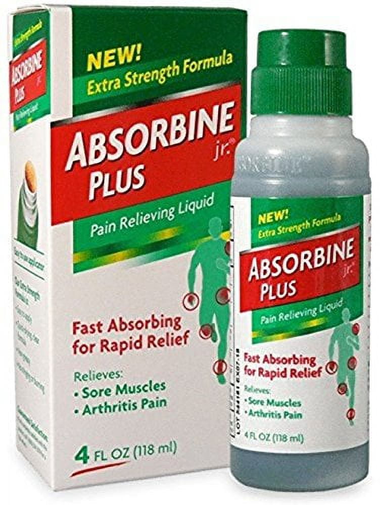 Absorbine Jr Plus Pain Relieving Liquid - New Extra Strength Formula - 4 Fl Oz (Pack of 3)