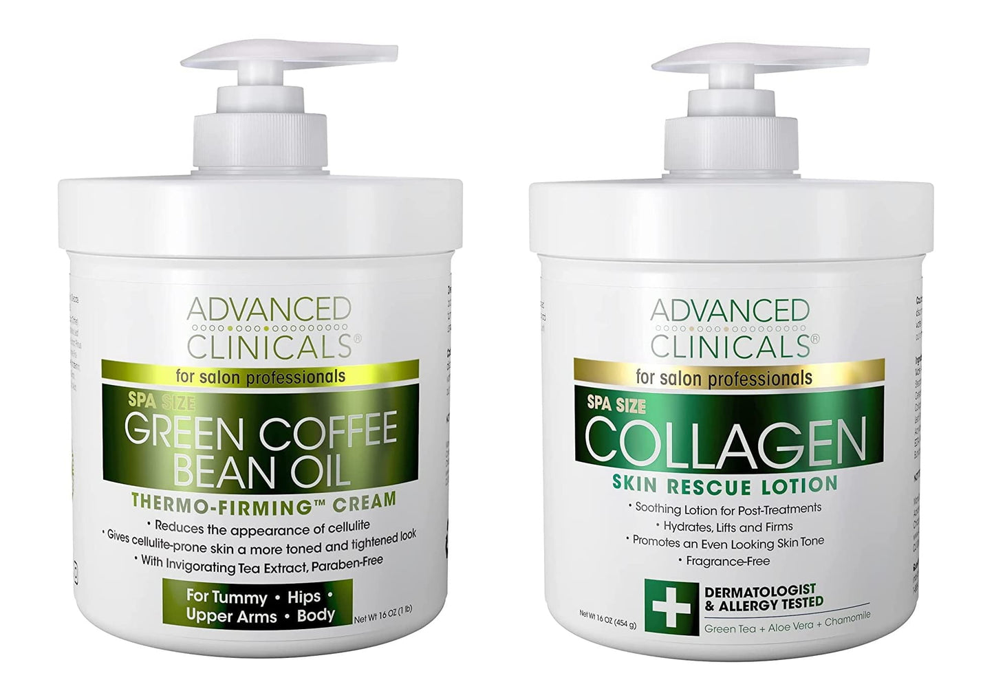 Advanced Clinicals Moisturizing Collagen Body Lotion and Anti Aging Firming Retinol Body Cream Set. Two 16 fl oz