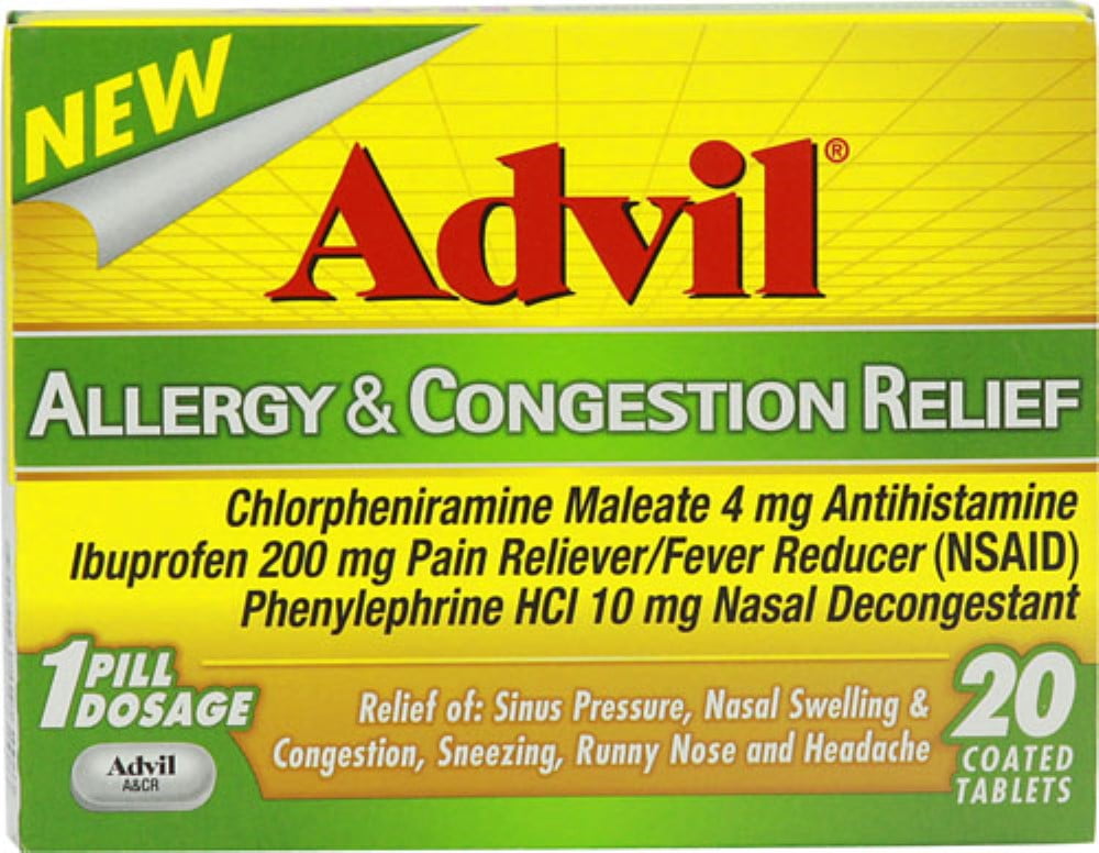 Advil Allergy & Congestion Relief Tablets 20 Tablets (Pack of 3)