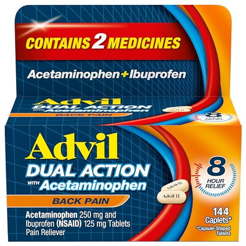 Advil Dual Action Back Pain Caplets Delivers 250mg Ibuprofen and 500mg Acetaminophen Per Dose for 8 Hours of Back Pain Relief - 144 Count